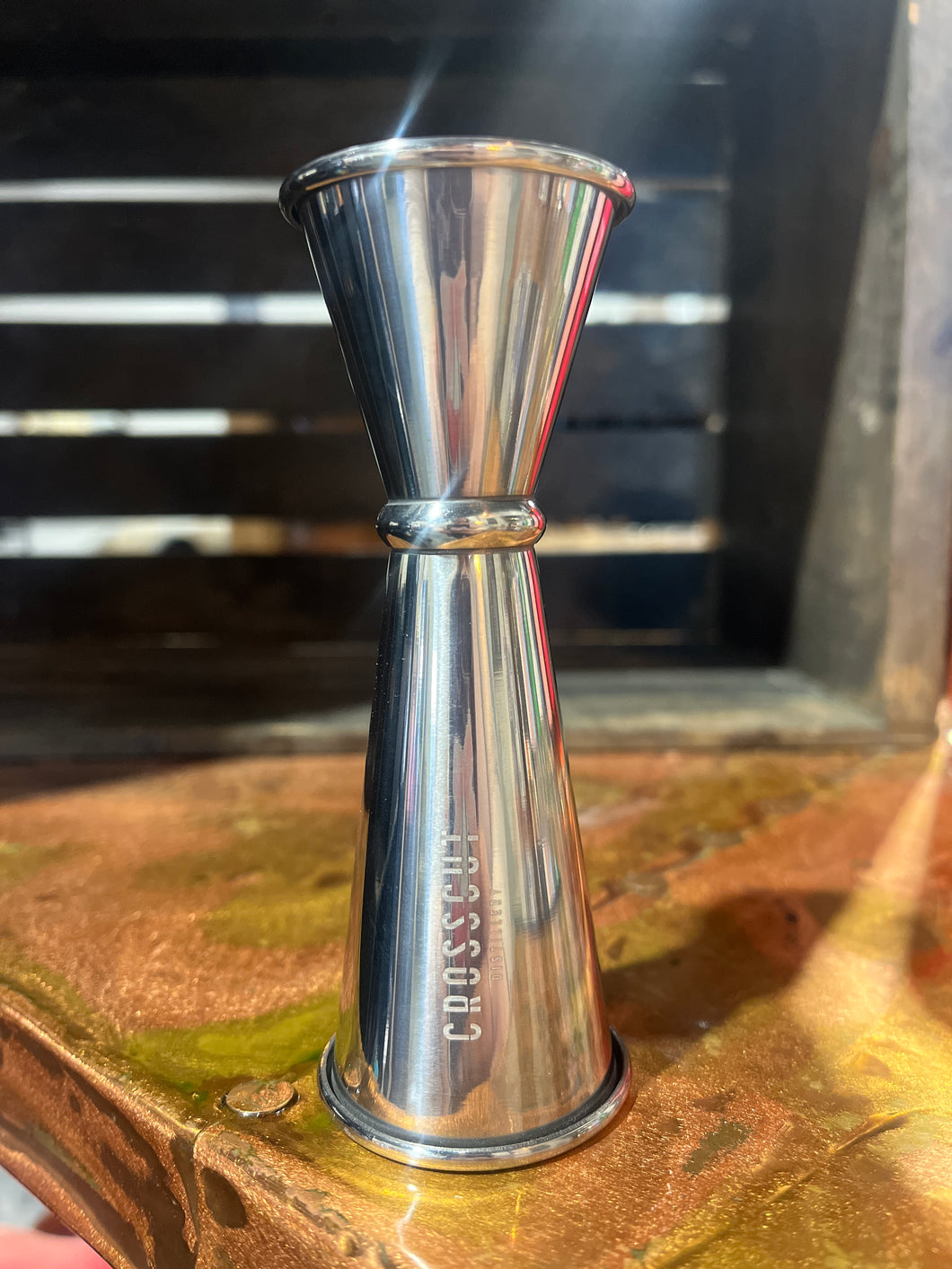 Crosscut Branded Silver Jigger 1oz & 2oz