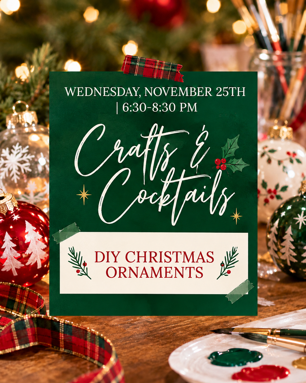 Crafts & Cocktails Night: DIY Christmas Ornament Painting 🎨🎄 | Wednesday, November 25th 6:30-8:30 pm